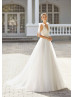 V Neck Ivory Lace Tulle Bohemian Wedding Dress